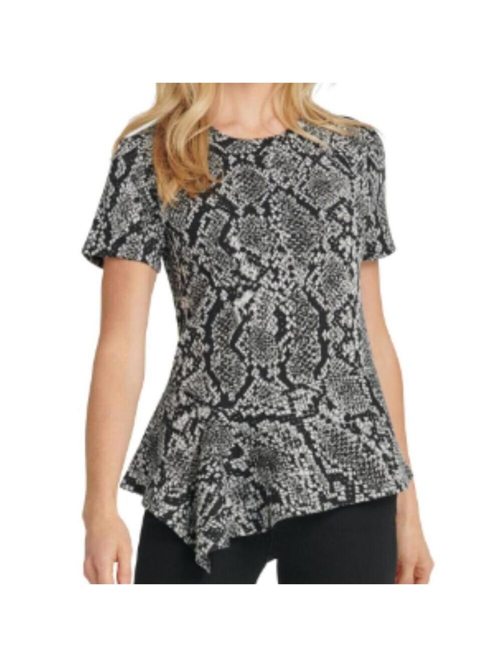 DKNY Snakeskin Print Top Pullover Asymmetric Peplum Stretch NWT Size XS